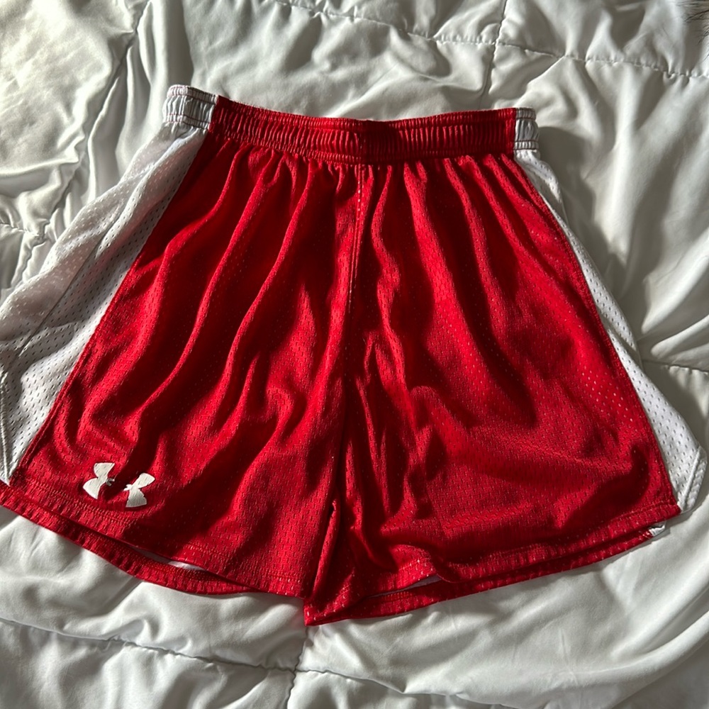 Red Under Armor athletic shorts